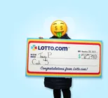 Winner Tracey P. holds a check for $525,340 in her hands